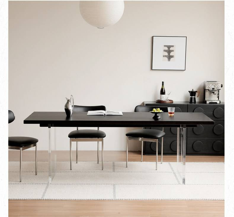 Ash Solid Wood Suspended wabi-sabi style black Dining Table