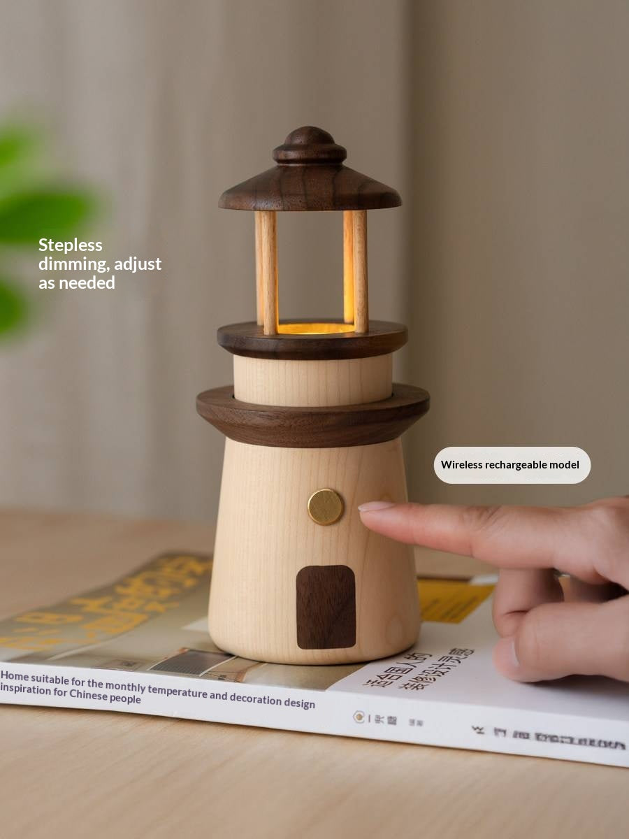Black Walnut, Maple Solid WoodLighthouse Night Light for Bedroom and Bedside