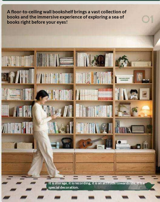 Oak, Ash Solid Wood Wall-To-Wall With Seat Combined Bookshelf