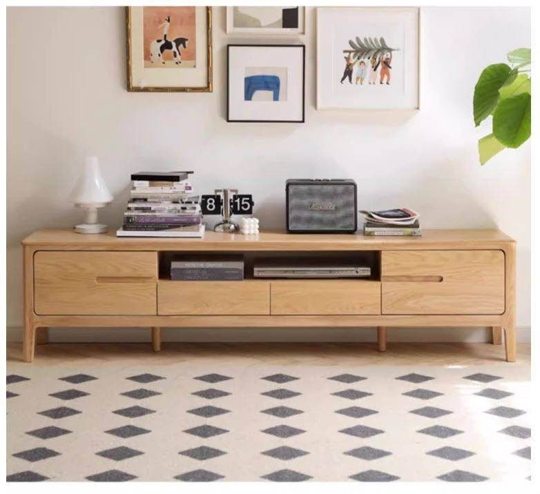 Oak, Solid Rubberwood Modern TV Stand
