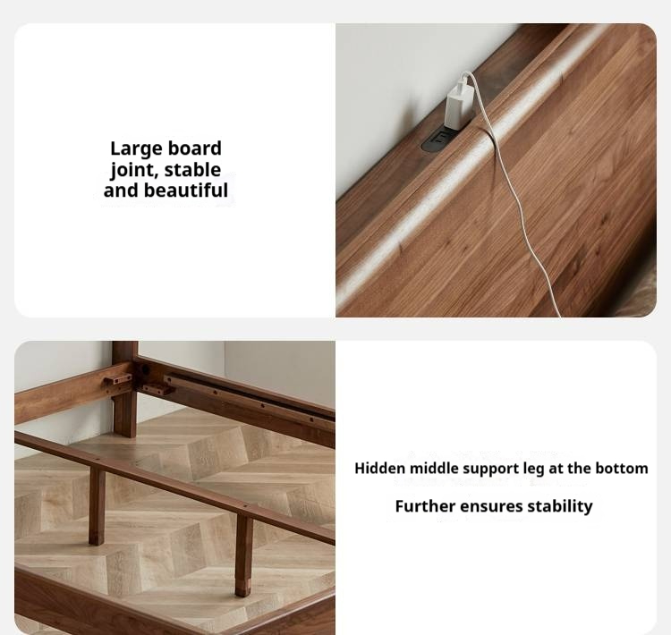 Black Walnut Solid Wood suspended bed with Ambient LED Headboard Lighting