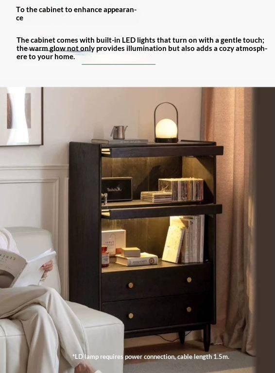 Ash Solid Wood Side Cabinet LED Lights Smoked