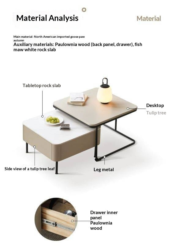 Tulipwood Solid Wood Modern Light Luxury Rock Board Coffee Table