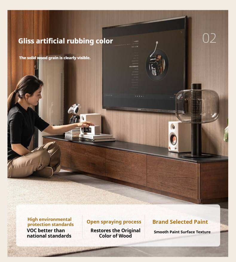 Catalpa Solid Wood TV Cabinet with Storage Drawers, Media Console with Slate Top