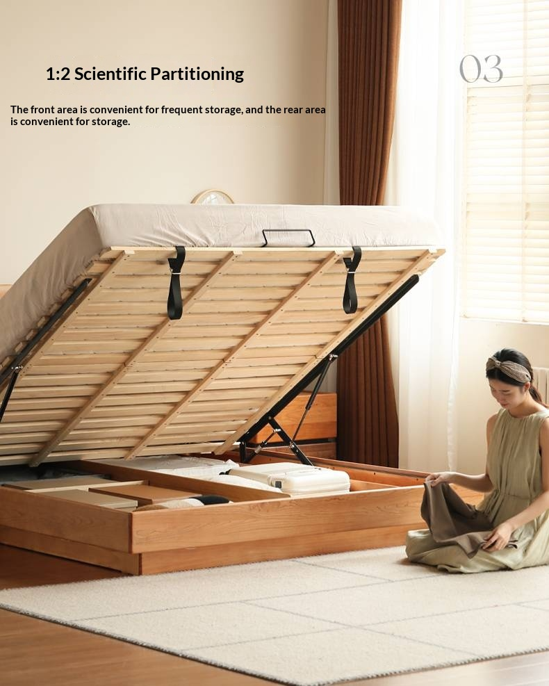 Cherry Solid Wood Modern Minimalist Storage Box Bed with Suspension Design