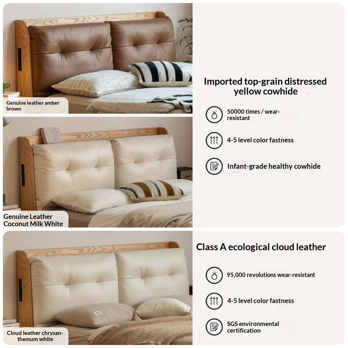 Oak Solid Wood Modern Leather Bed