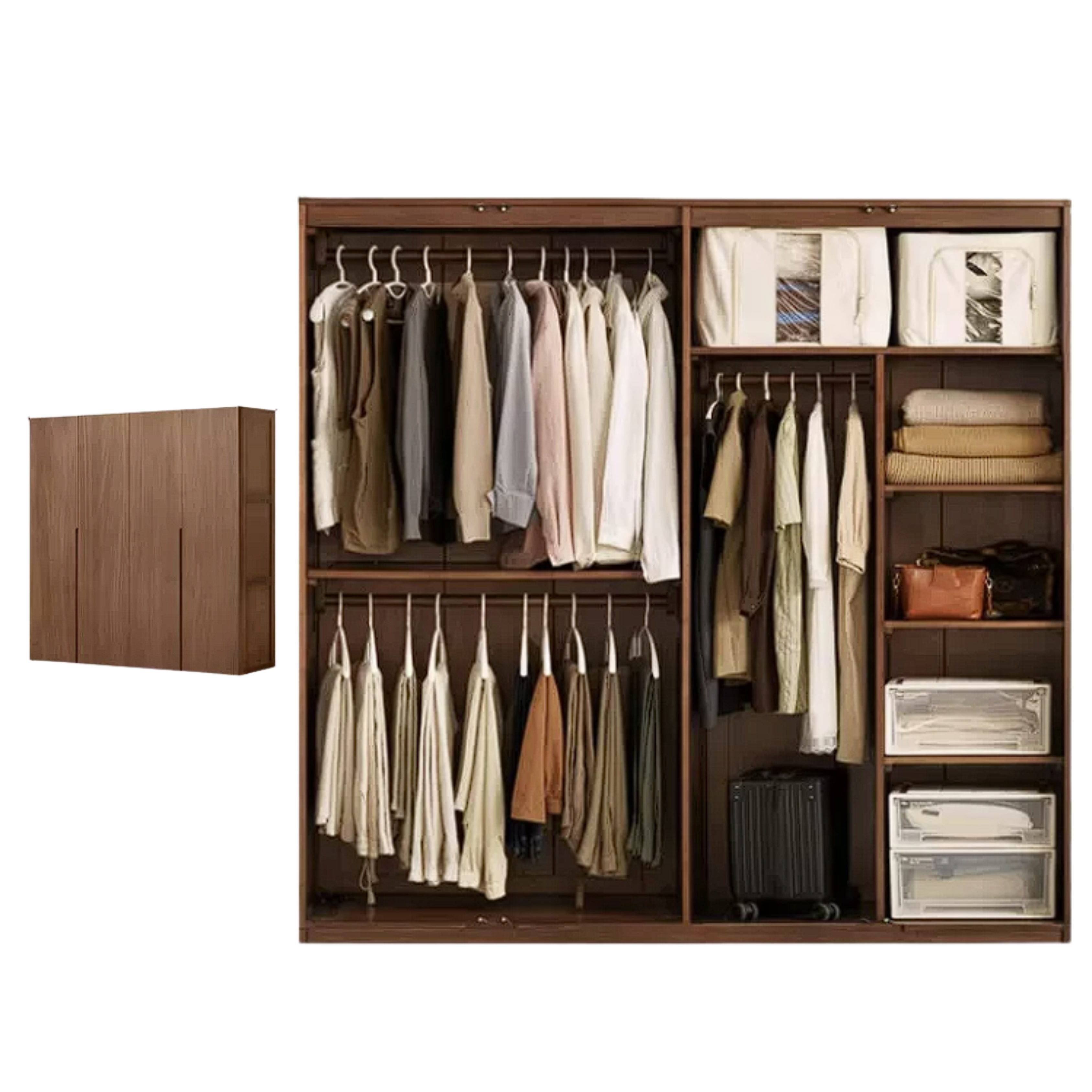 Black Walnut Solid Wood Wardrobe Double Door