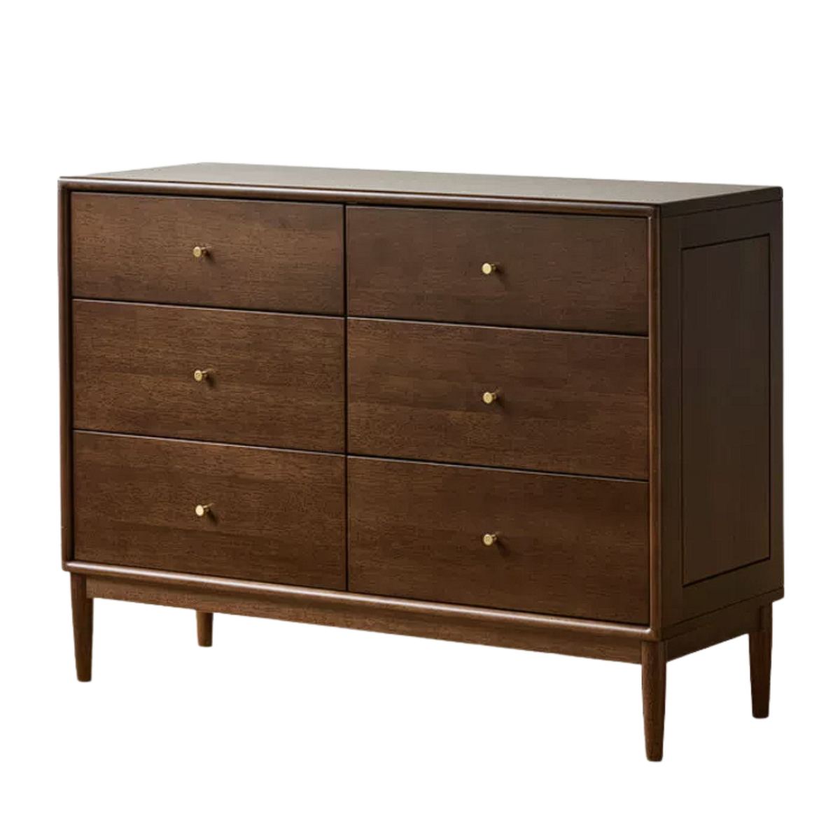 Black Walnut, Oak, Golden Pearwood Solid Wood Combination Dresser and Chest Set with Brass-Capped Tapered Legs