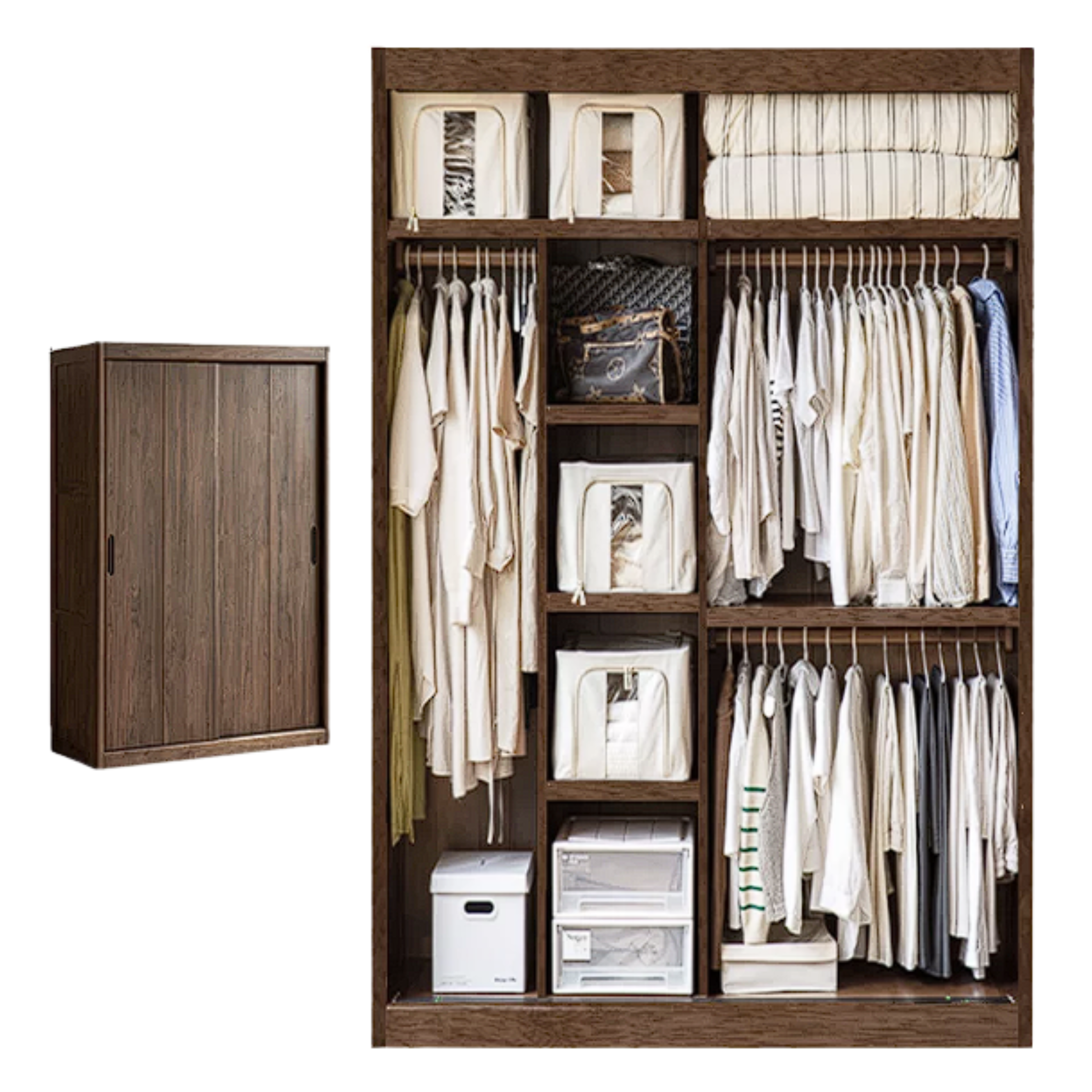 Black Walnut, Golden Sandalwood Solid Wood Wardrobe Sliding Door