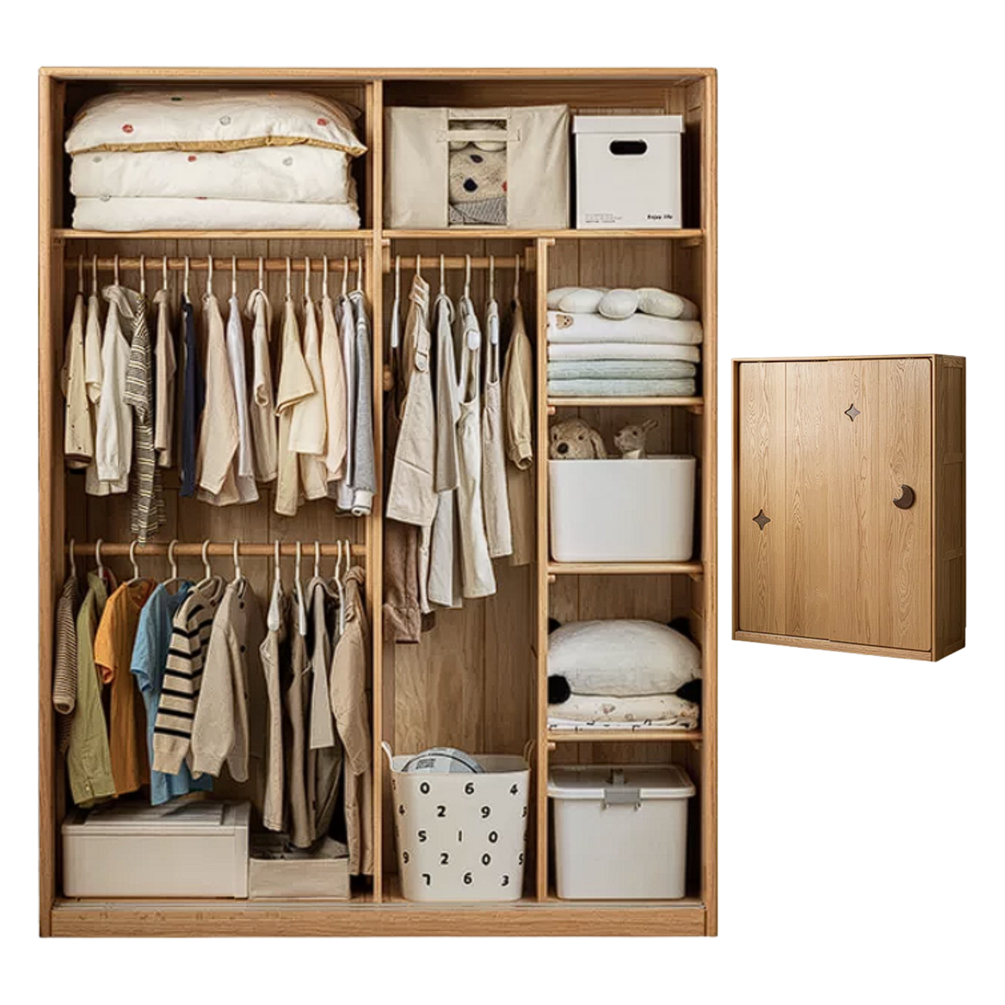 Oak Solid Wood Kids Sliding Door Wardrobe
