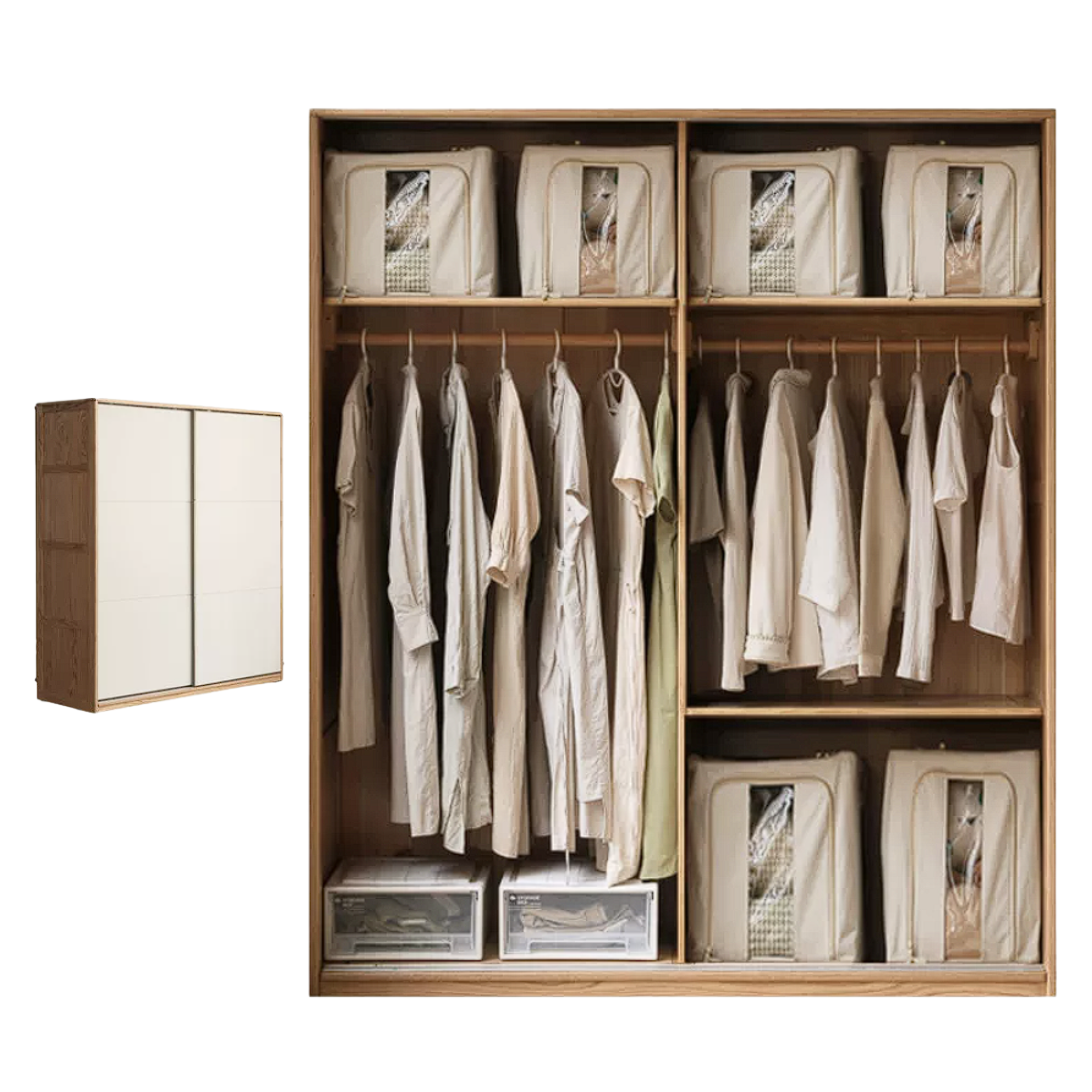 Oak Solid Wood Sliding Door Storage Wardrobe