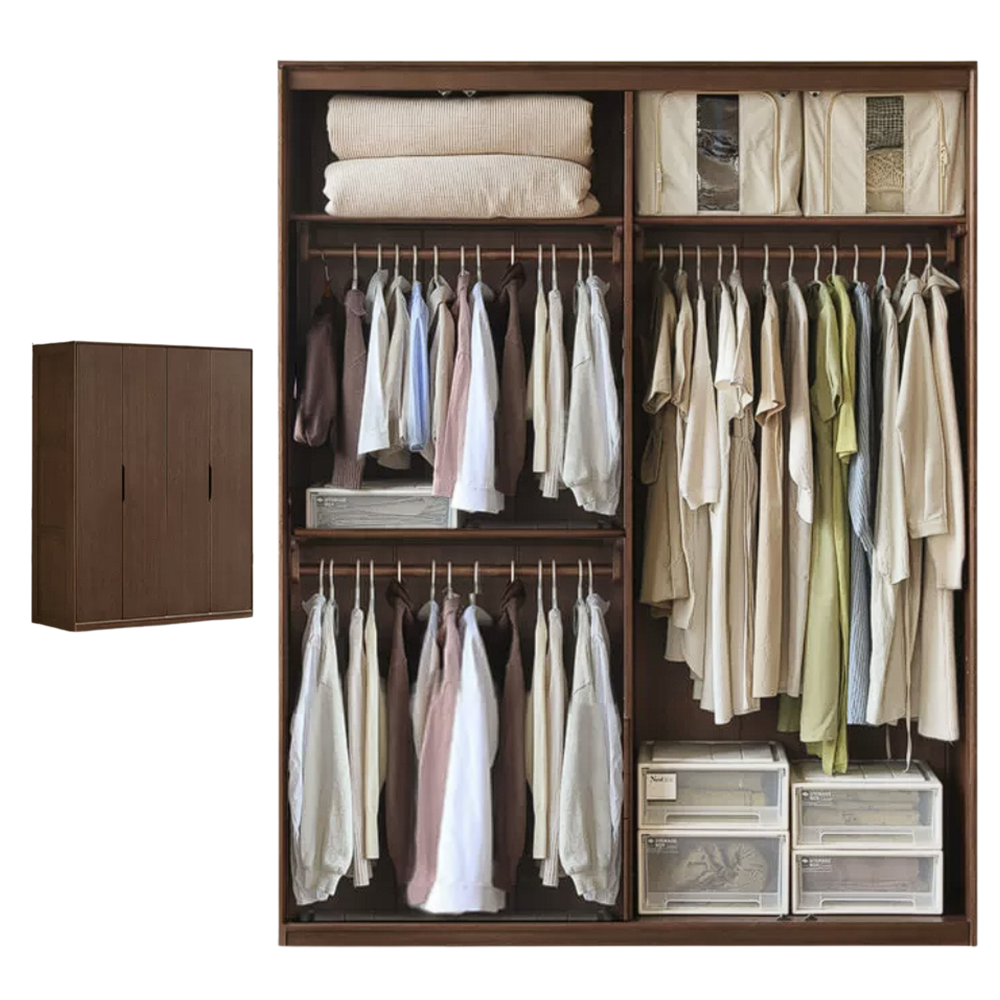 Sandalwood, Merbau Solid Wood Modern Open Door Wardrobe