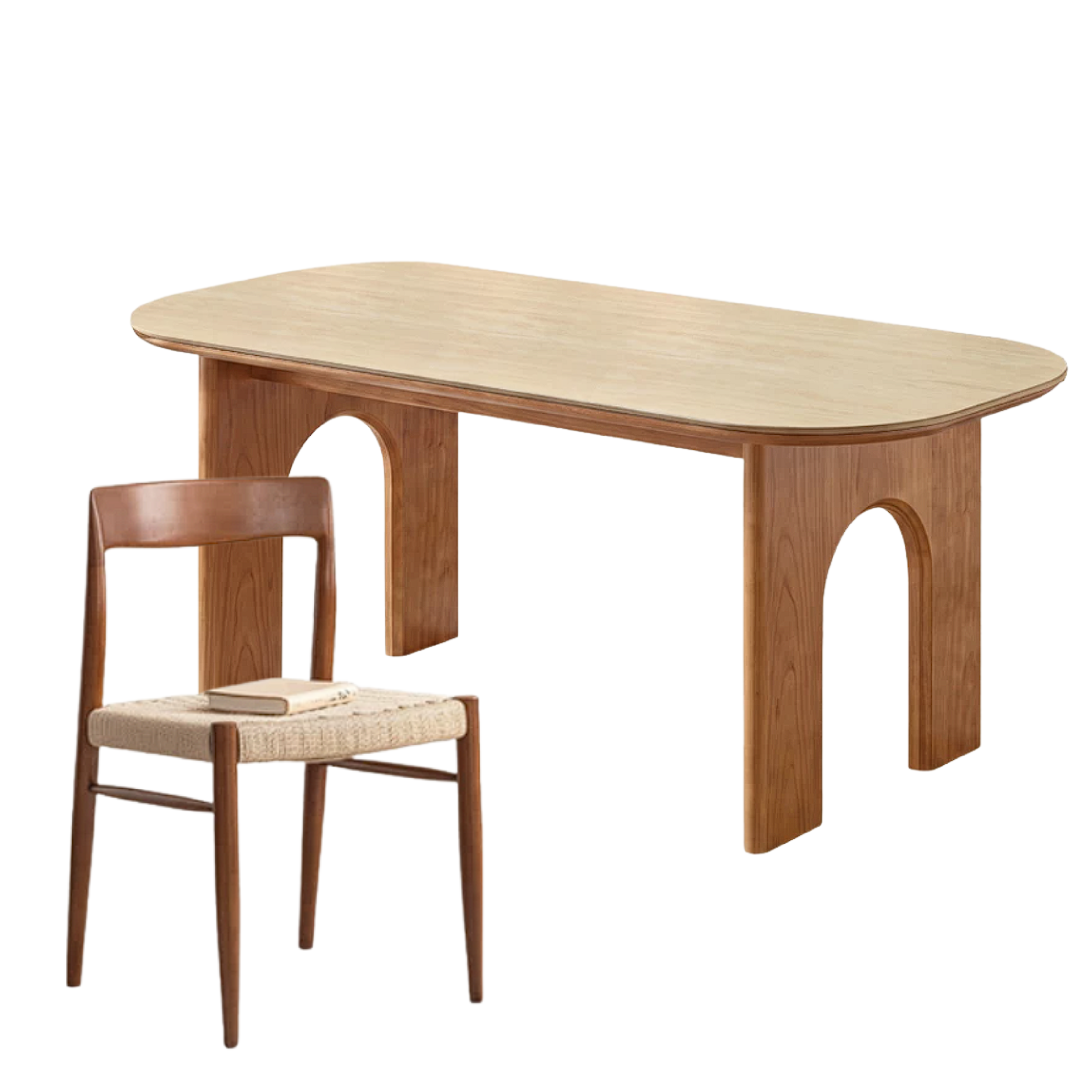 Poplar, Birch Solid Wood Oval Dining Table with Arch Legs