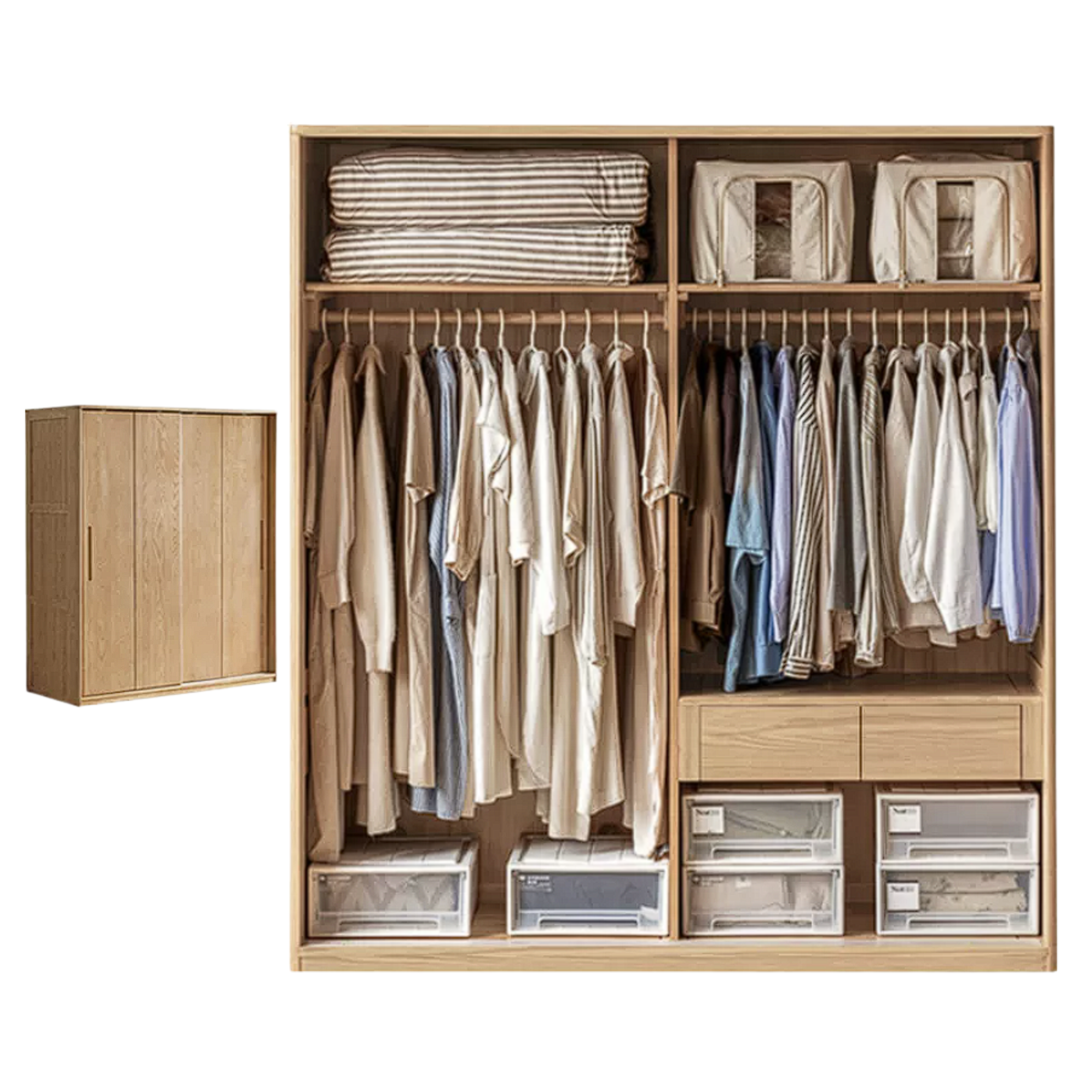 Ash Solid Wood Sliding Door Wardrobe