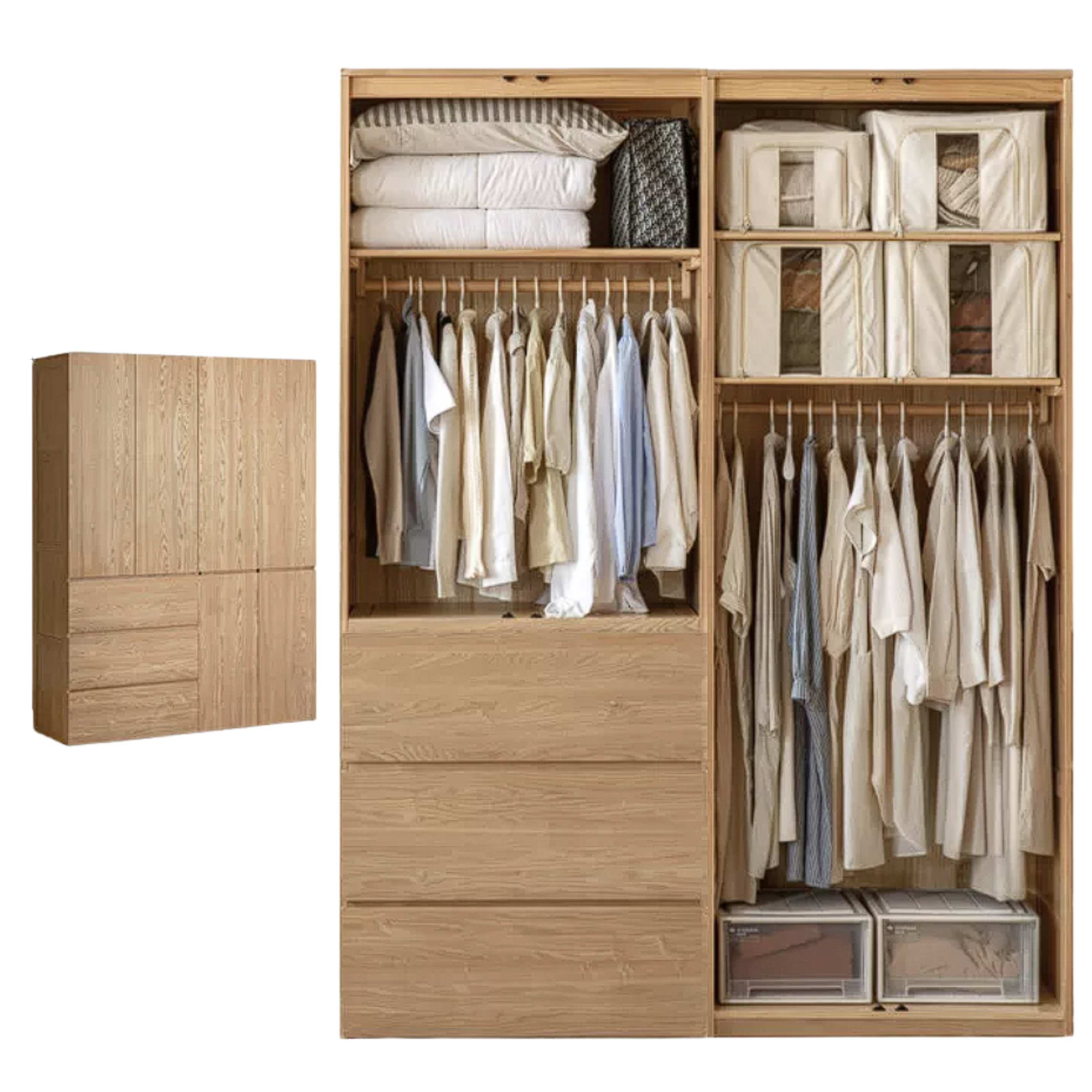 Ash Solid Wood Open Door Storage Cabinet