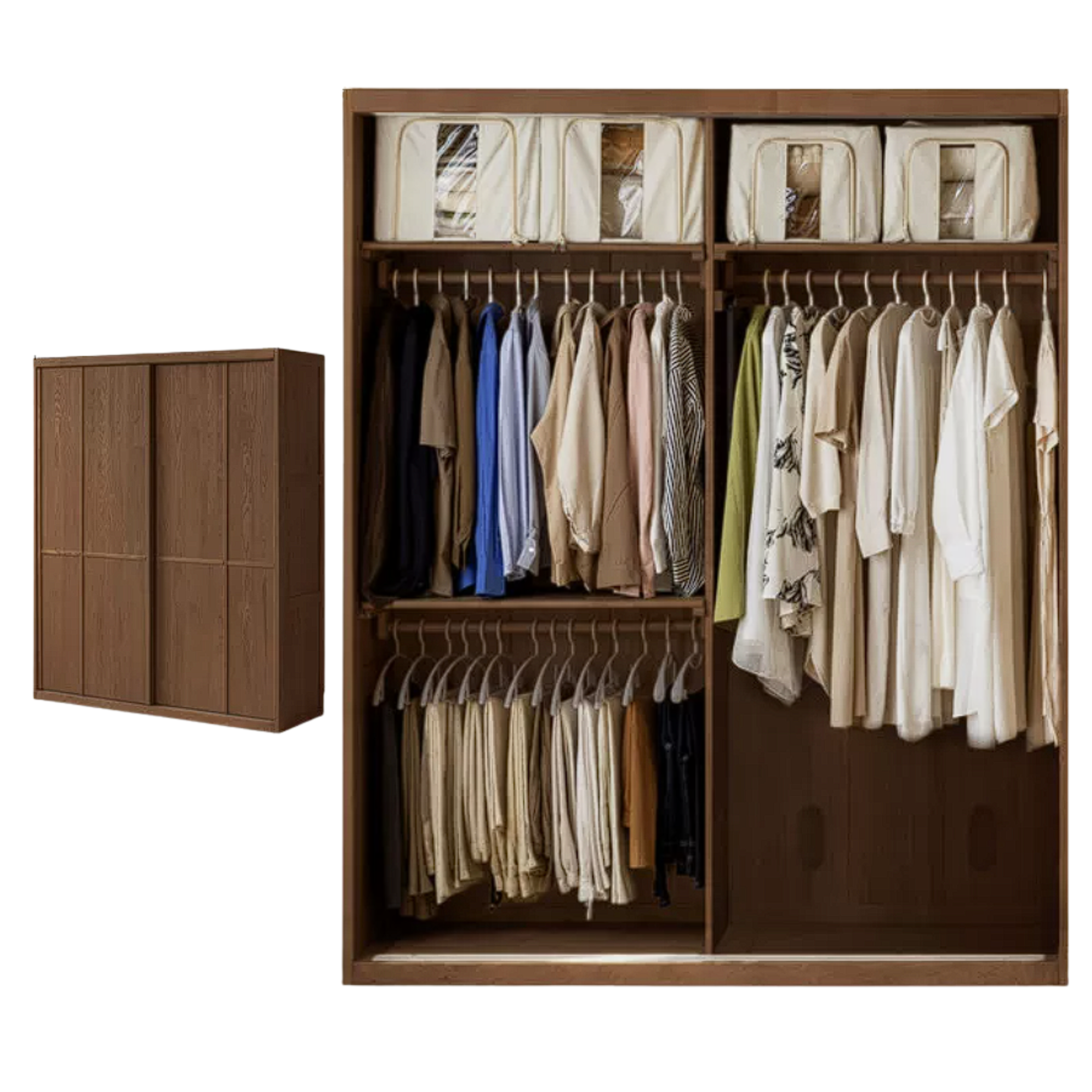 Ash Solid Wood Modern Wardrobe With Sliding Doors