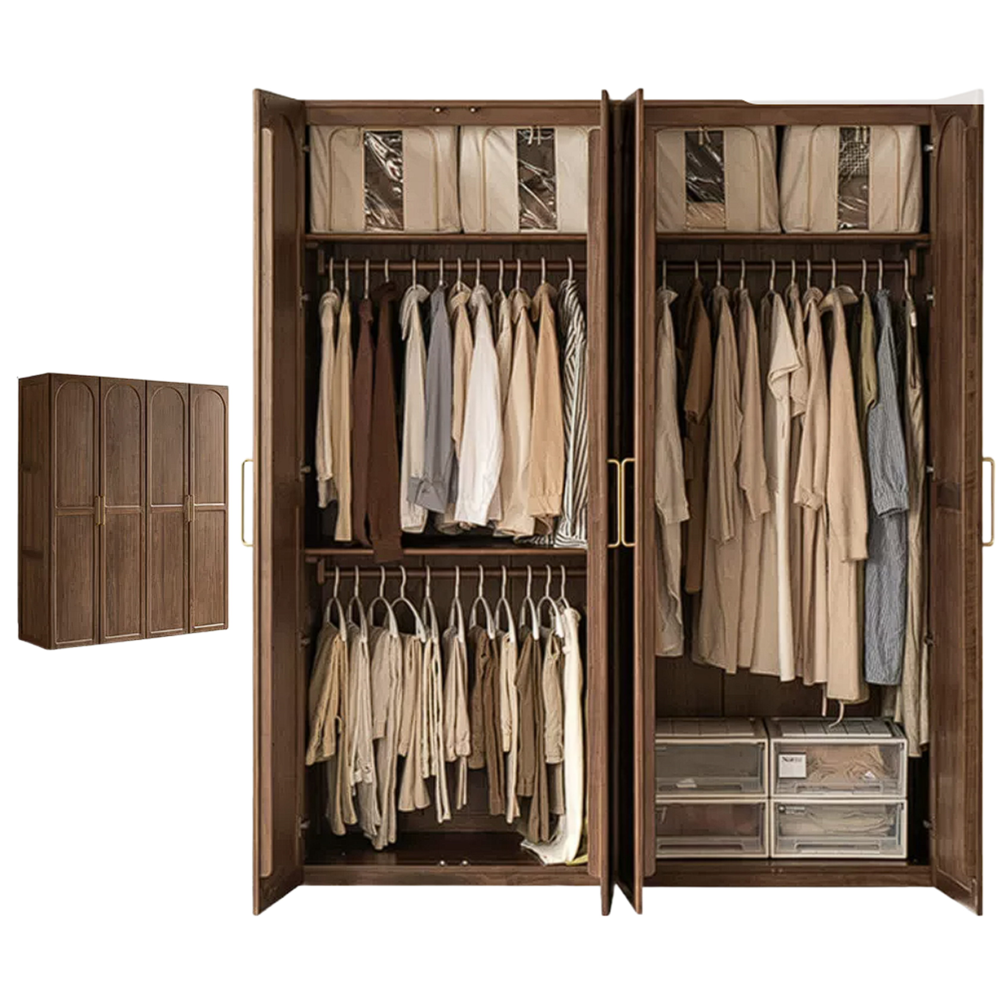Black Walnut, Sandalwood Solid Wood French Retro Wardrobe
