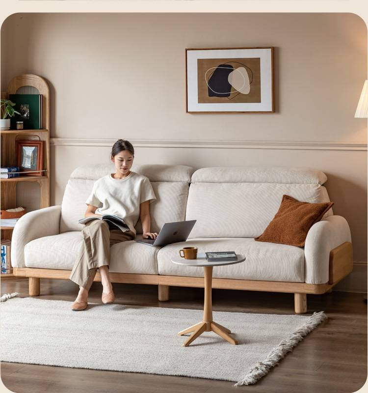 Oak Solid Wood Modern Casual High-Back White Fabric sofa