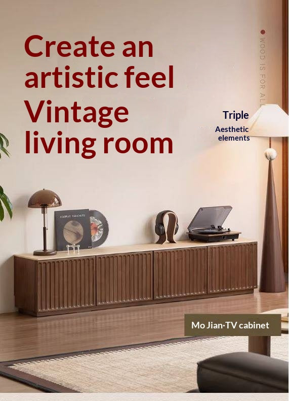 Black Walnut Solid Wood TV Cabinet with Vintage Style Floor-Standing Design