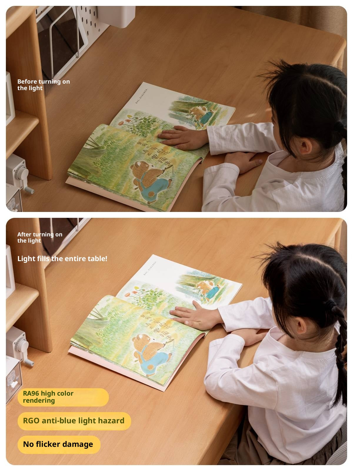 Beech Solid Wood Bookshelf Integrated Сhildren's Learning Desk