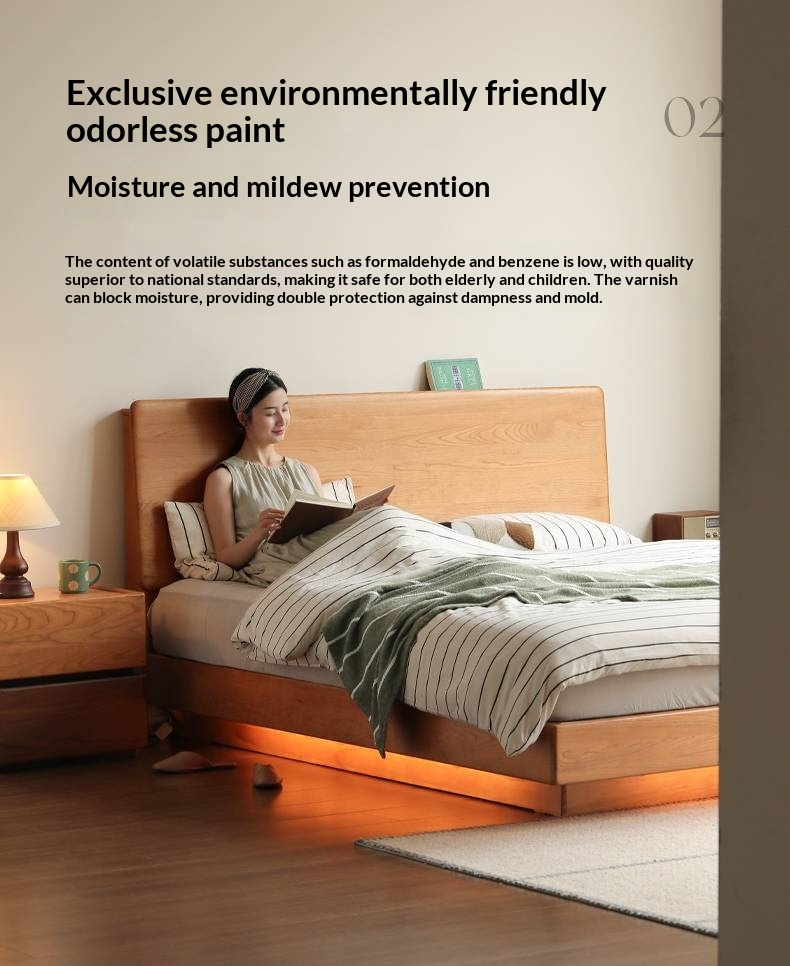 Cherry Solid Wood Modern Minimalist Storage Box Bed with Suspension Design