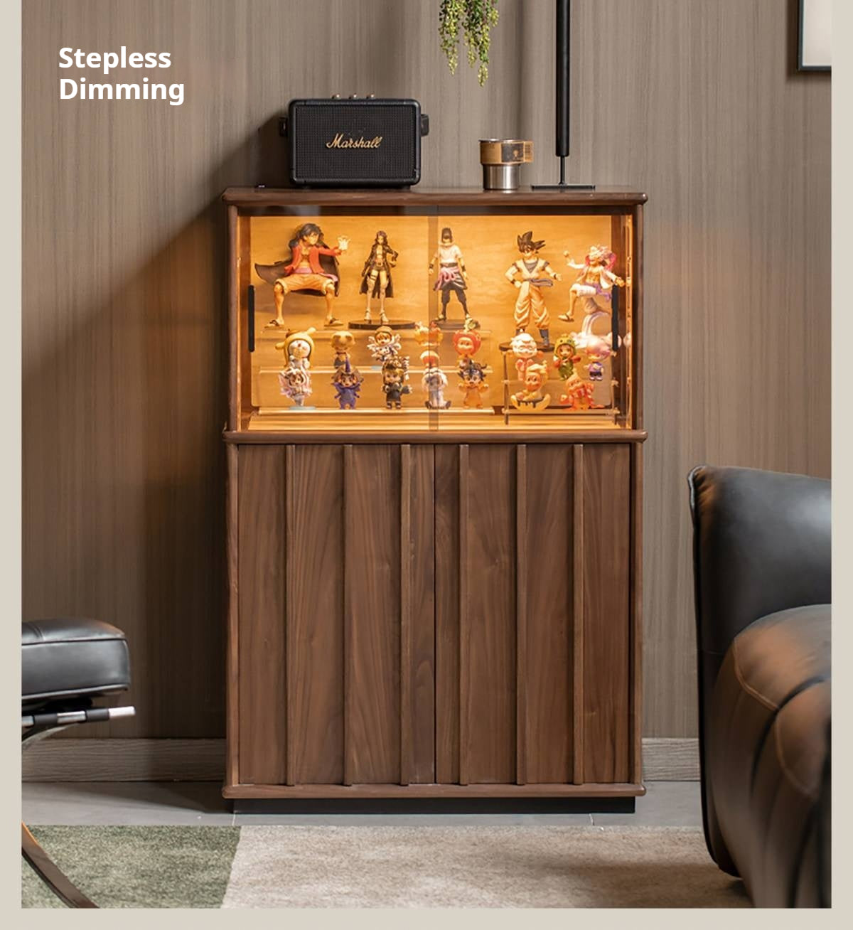 Black Walnut, Oak Solid Wood Side Cabinet with Modern Casual Display Design