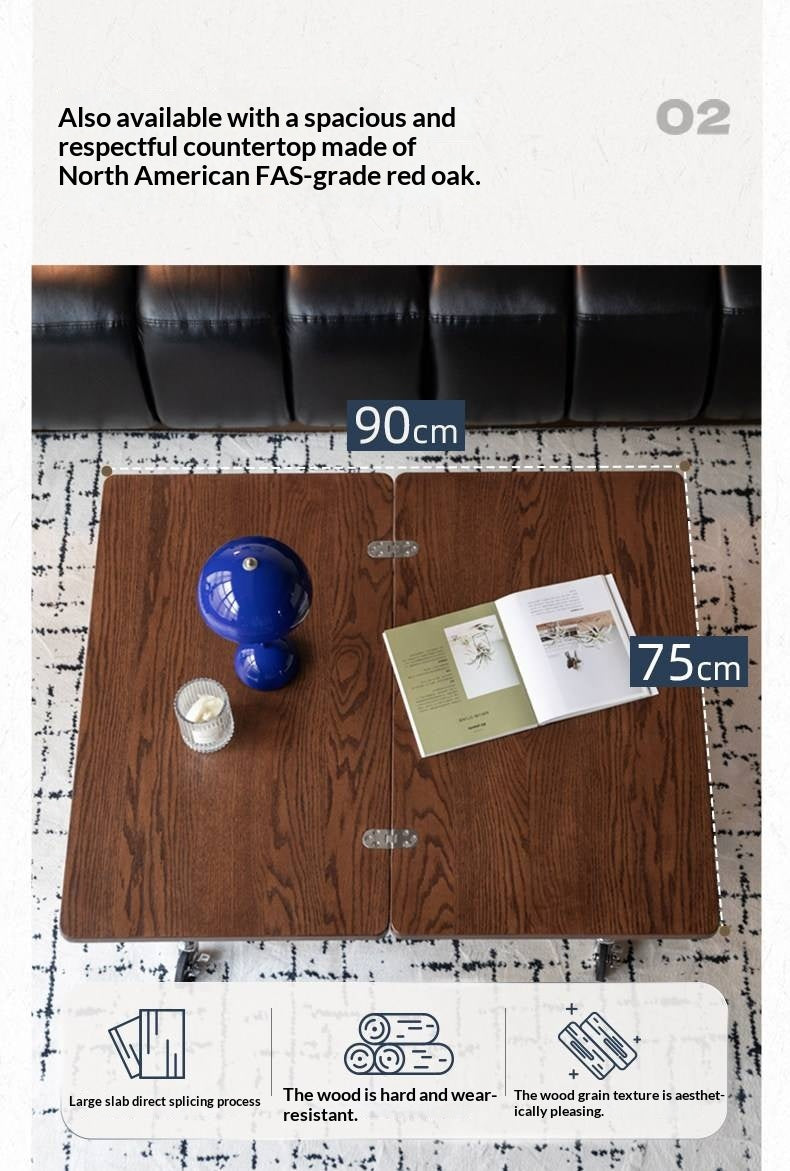 Oak Solid Wood Folding Coffee Table with Minimalist Design