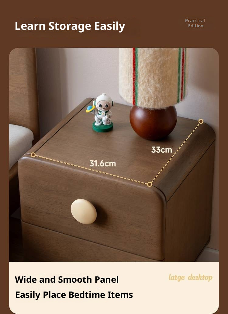 Solid Rubberwood Solid Wood Retro Style Kids Nightstand