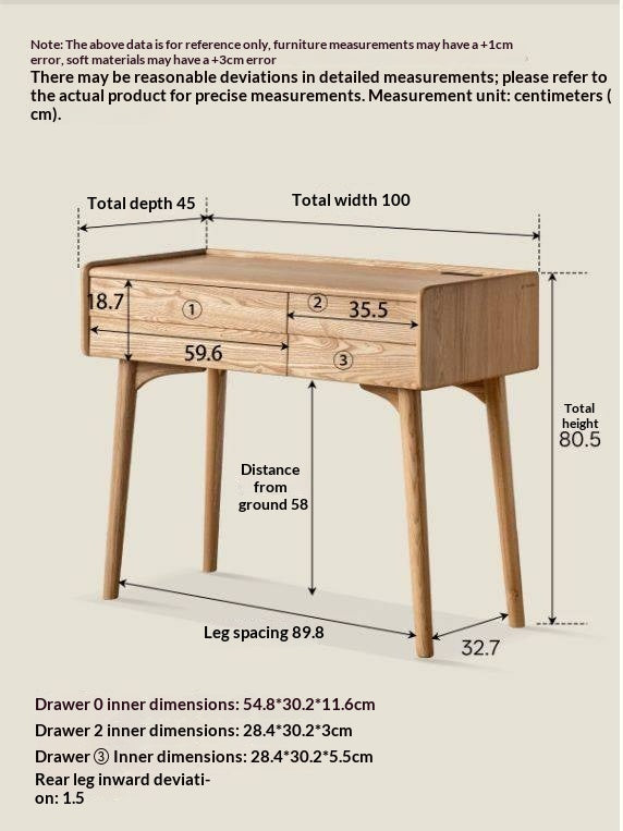 Oak Solid Wood Modern Minimalist Multifunctional Vanity Table