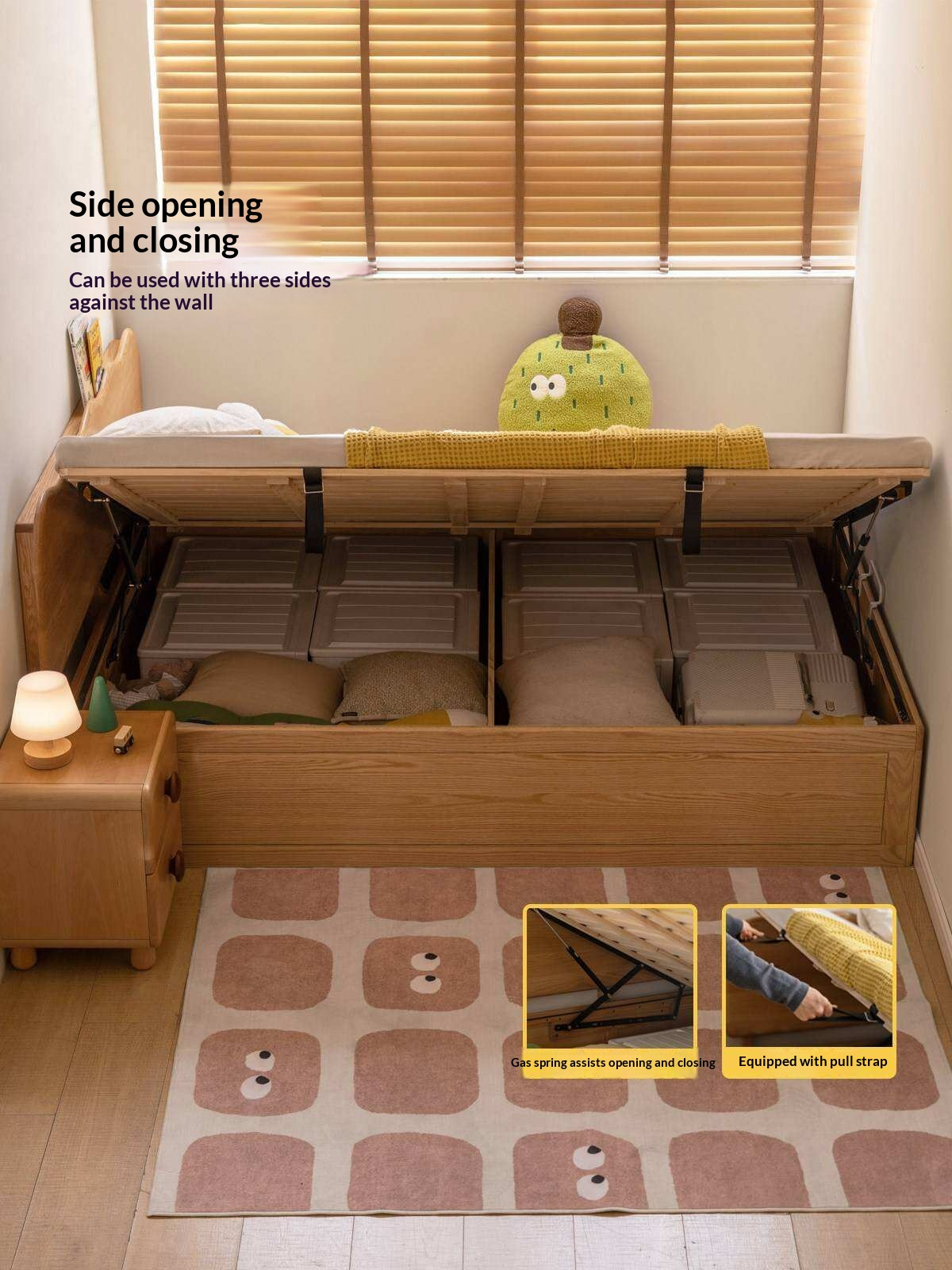 Oak Solid Wood Kids Side-Lift Storage Bed