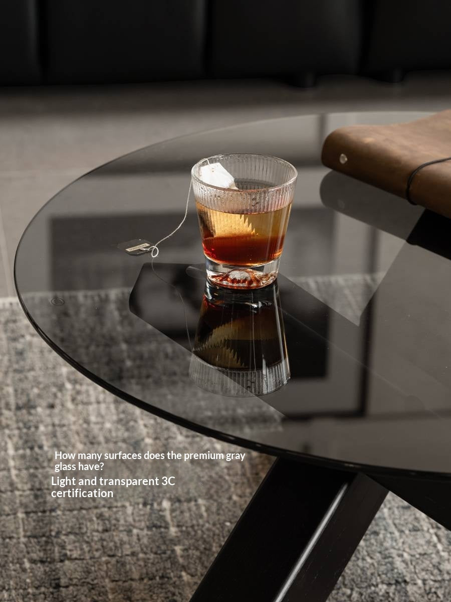 Ash Solid Wood Italian Light Luxury Round Glass Table