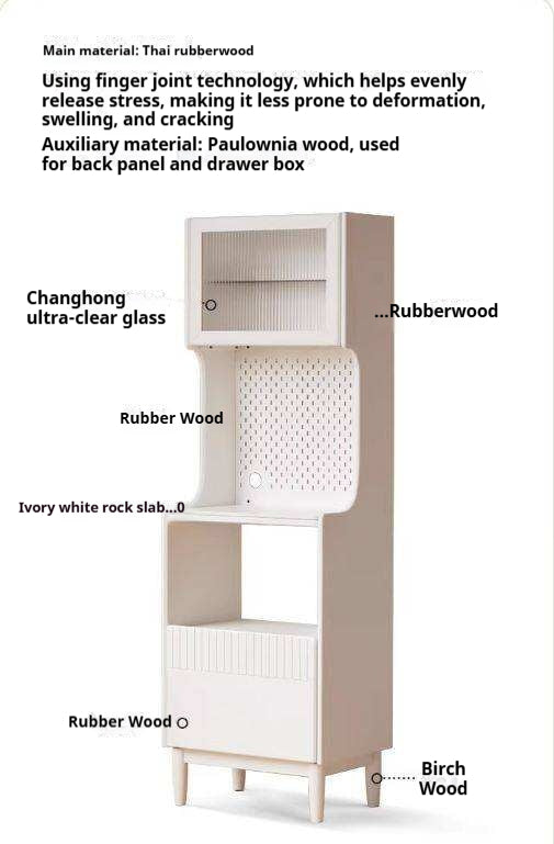 Solid RubberWood Sideboard Narrow Cream Style
