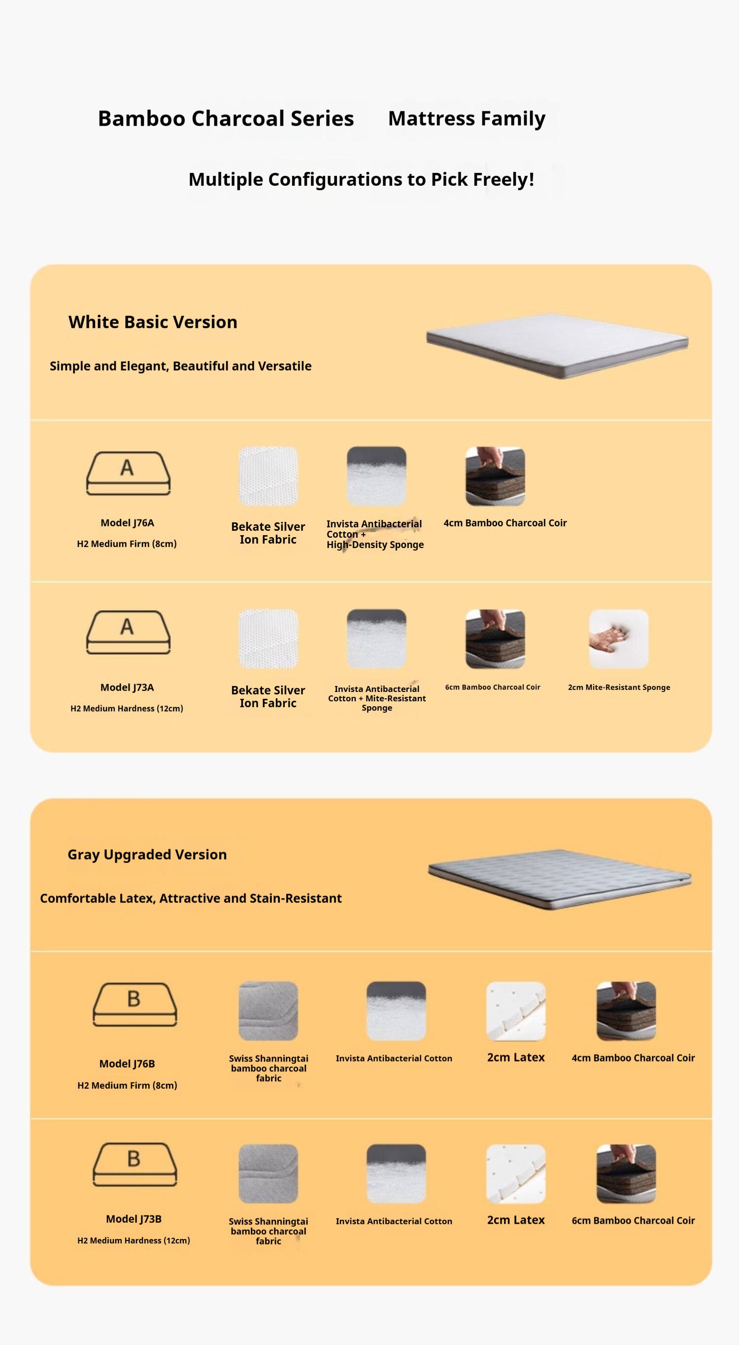 Eco-Friendly Coconut Palm and Bamboo Charcoal Latex Mattress — Zero-Glue, Antibacterial, Breathable, Thin Design