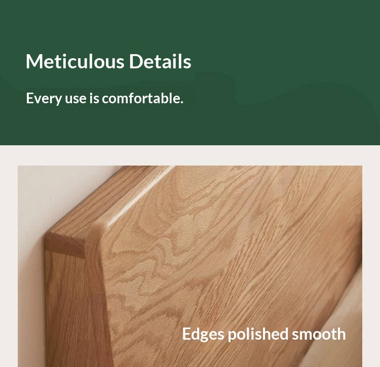 Oak Solid Wood Bed — Modern Minimalist Slab Box Design