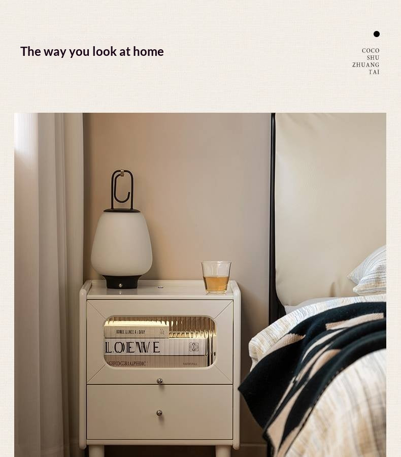 Solid Rubberwood Modern Cream Style Nightstand