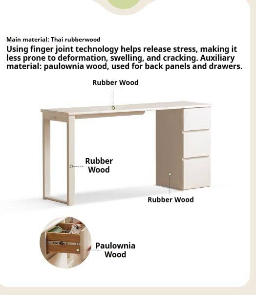 Solid RubberWood Cream Style Single-Leg Desk