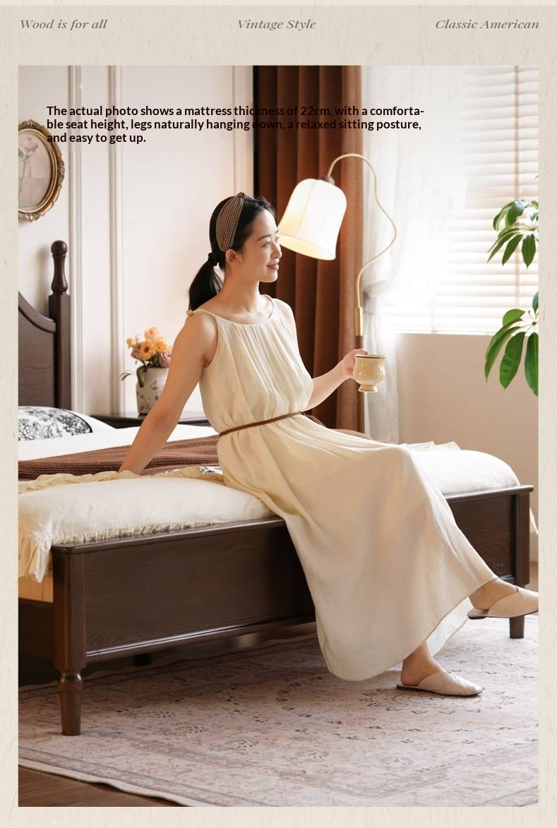 Ash Solid Wood Bed — American Retro Style