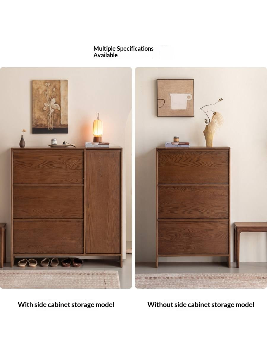 Oak Solid Wood Shoe Cabinet with Wabi-Sabi Style Storage Design