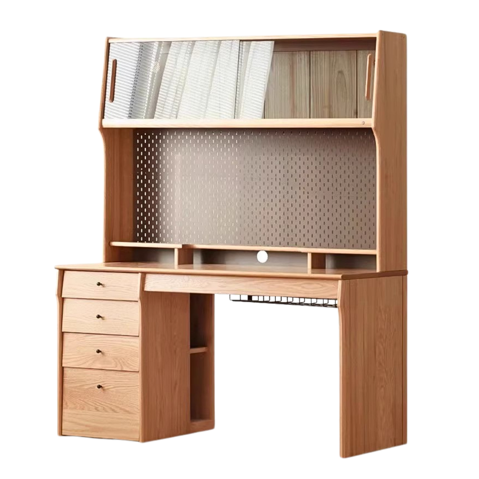 Oak, Cherry Solid Wood Desk Bookshelf Integrated Warm Light