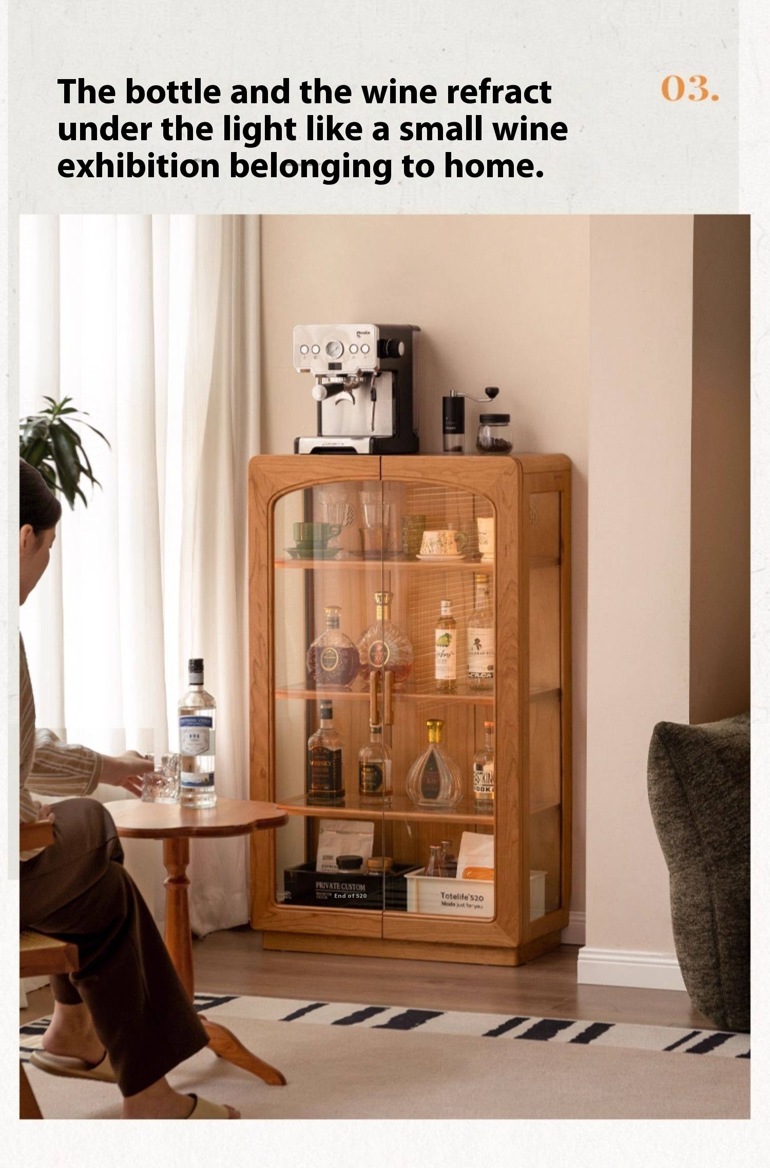 Cherry Solid Wood Retro Style With Light Side Cabinet