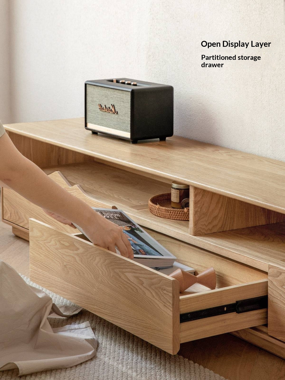 Ash Solid Wood Floor TV Storage Cabinet.