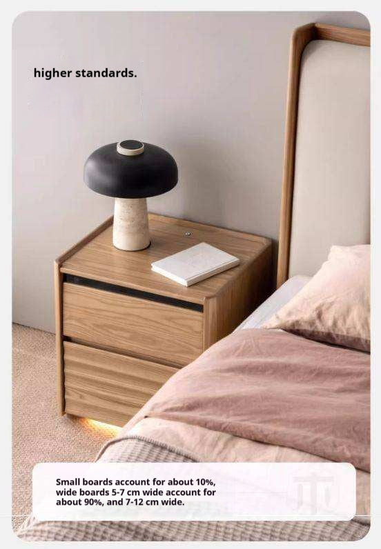 Ash Solid Wood Modern Lighted Nightstand.