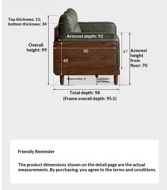 Black Walnut, Ash,  Sandalwood Solid Wood Genuine Leather, fabrics Sofa with High-Back Design