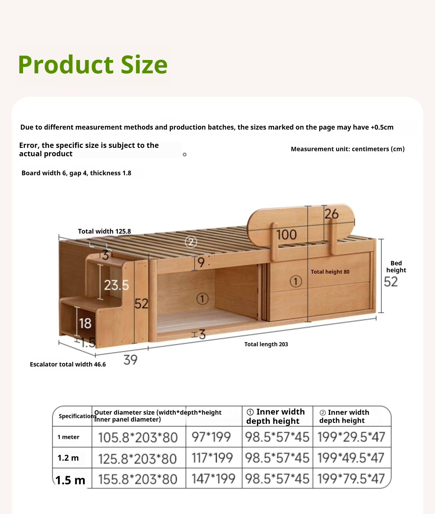 Beech, Rubberwood Solid Wood Kids’ Bed with Guardrail, Platform Bed, Headboard-Free Bed