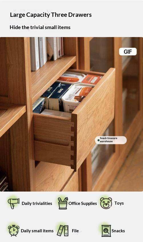 Cherry Solid Wood Bookcase Floor-Standing Free Combination Bookshelf
