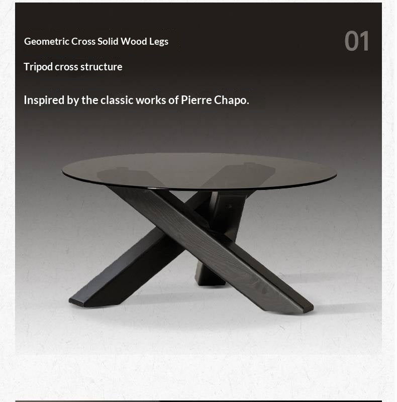 Ash Solid Wood Italian Light Luxury Round Glass Table