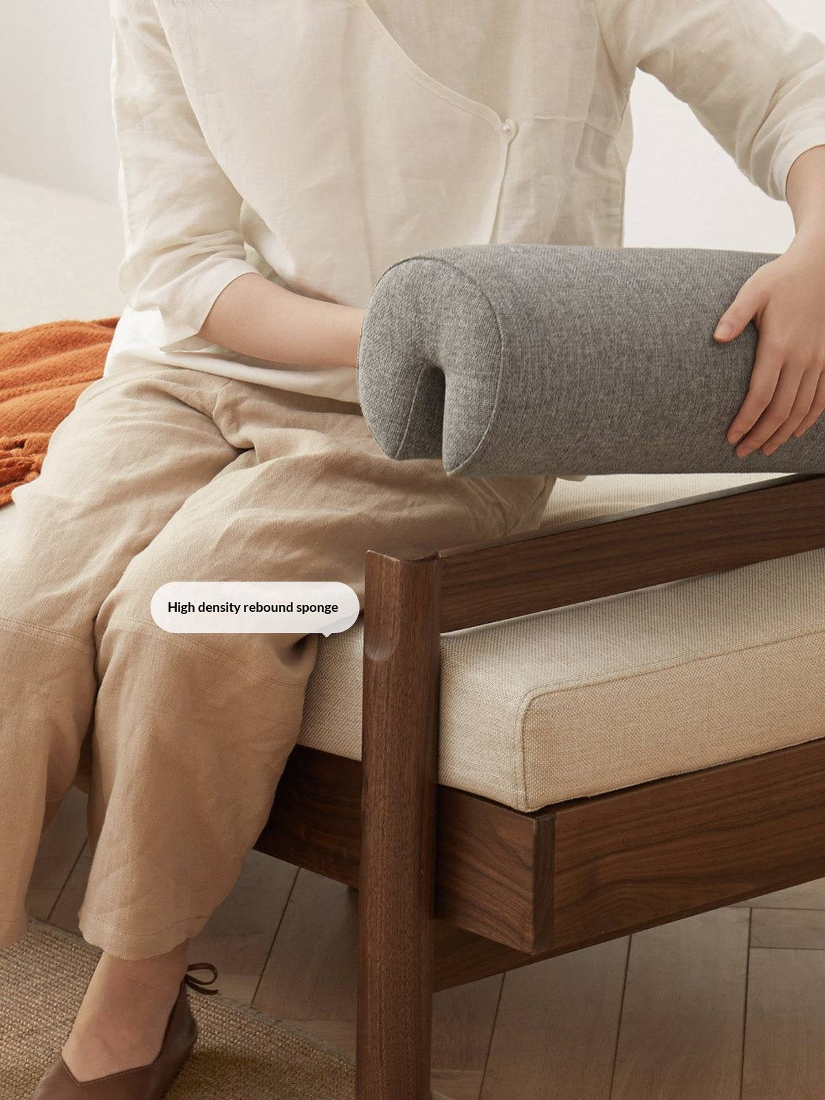 North american black walnut, Ash Solid Wood Single Sleeper Chaise Sofa Bed