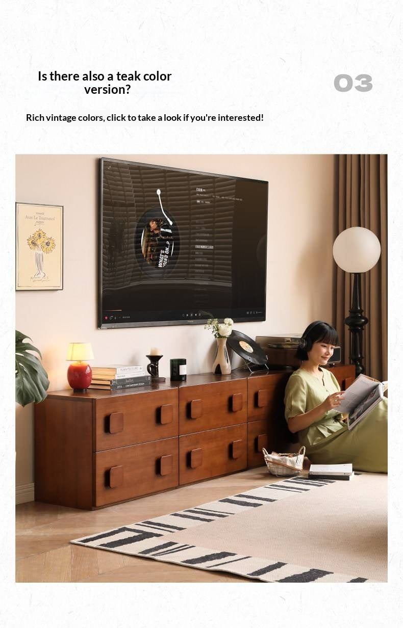 Solid RubberWood TV French Retro Floor Module Combination TV Cabinet.