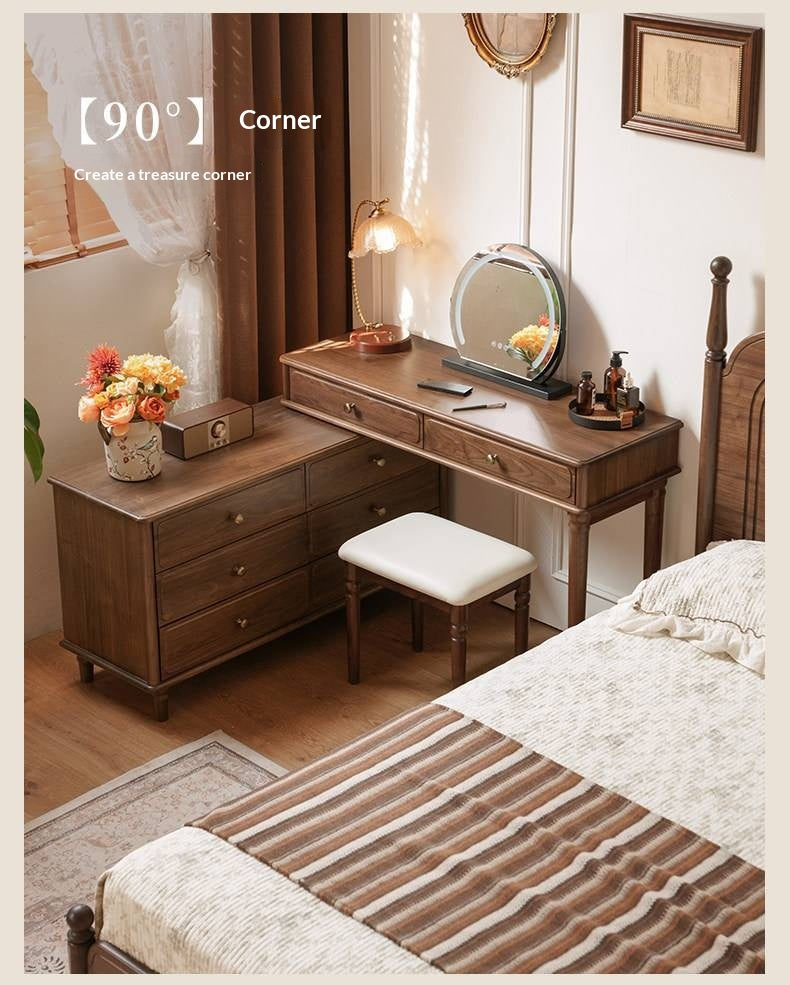 Black Walnut, Oak Solid Wood Extendable Vanity Desk and 6-Drawer Dresser Combo