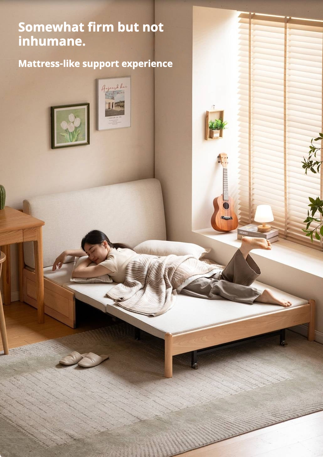 Beech Solid Wood Minimalist Pull-Out Sofa Bed